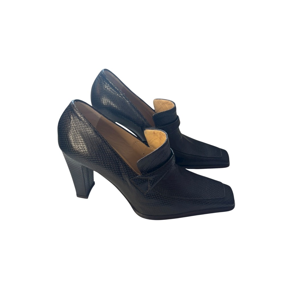 Sofia 3.5" Heeled Loafers Square Toe Leather Pumps Black Made in Italy Size 36 - Picture 7 of 9